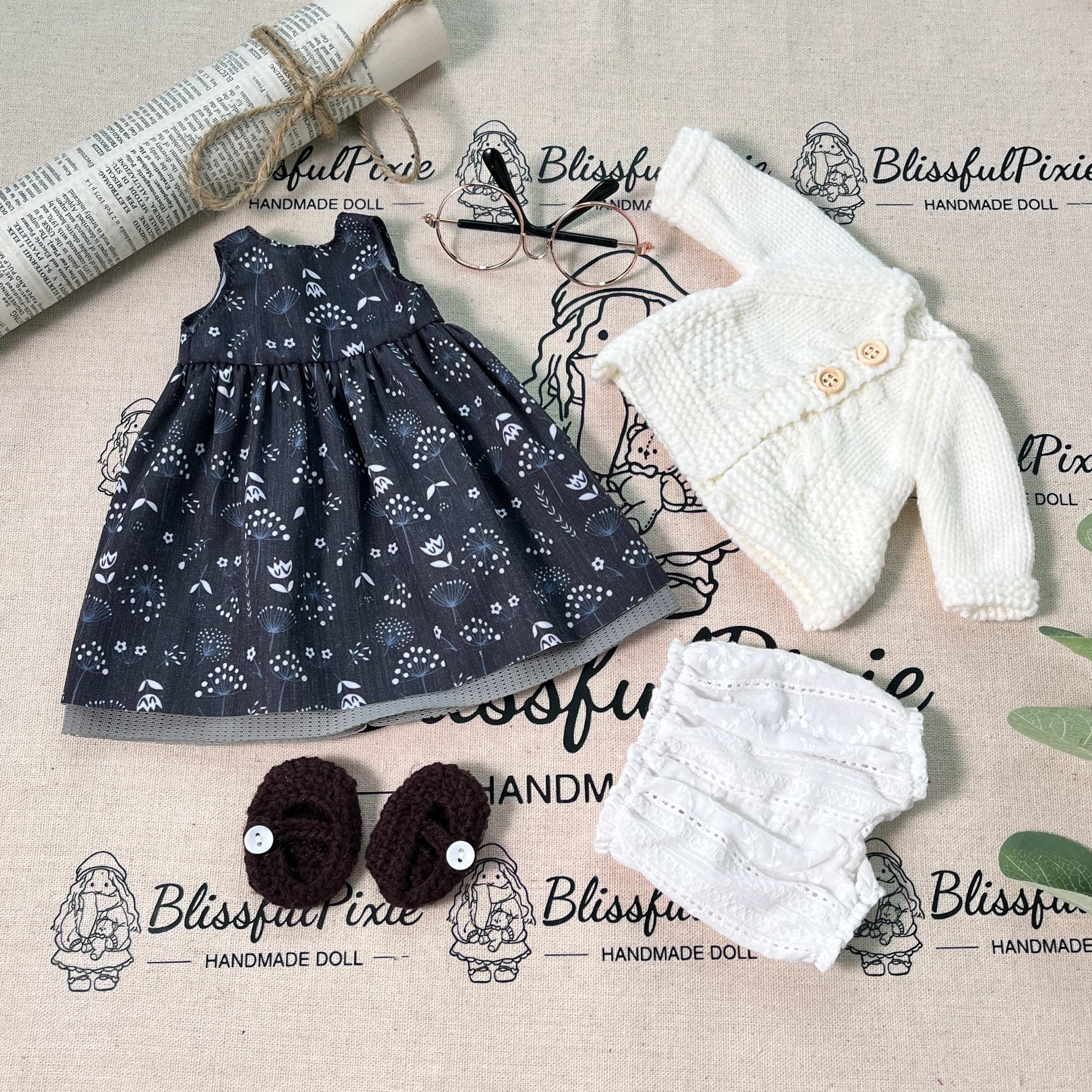 BlissfulPixie 12" Waldorf Handmade Doll Clothing Set Baby Girl Clothes Washable