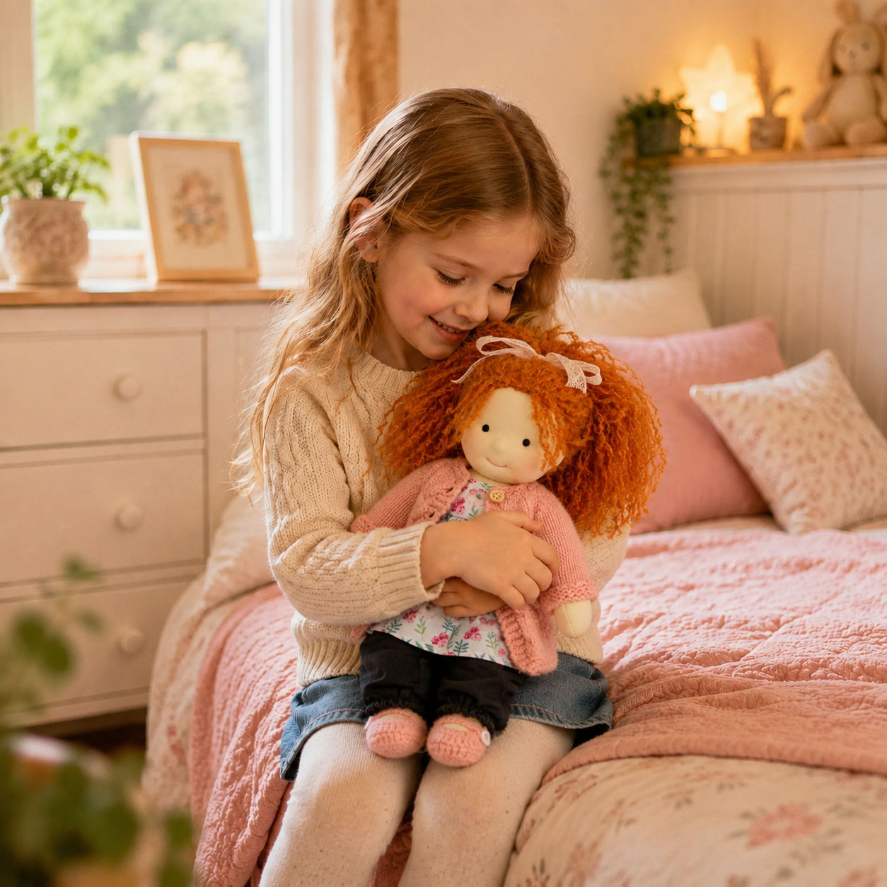   BlissfulPixie 12" Waldorf Doll Elsee, Handmade Soft Rag Doll for Girls with DIY Hair Styling Kit, 4 Color Hair Set, Teddy Bear, Makeup Tools & Gift Box Set, Creative Birthday Christmas Gift