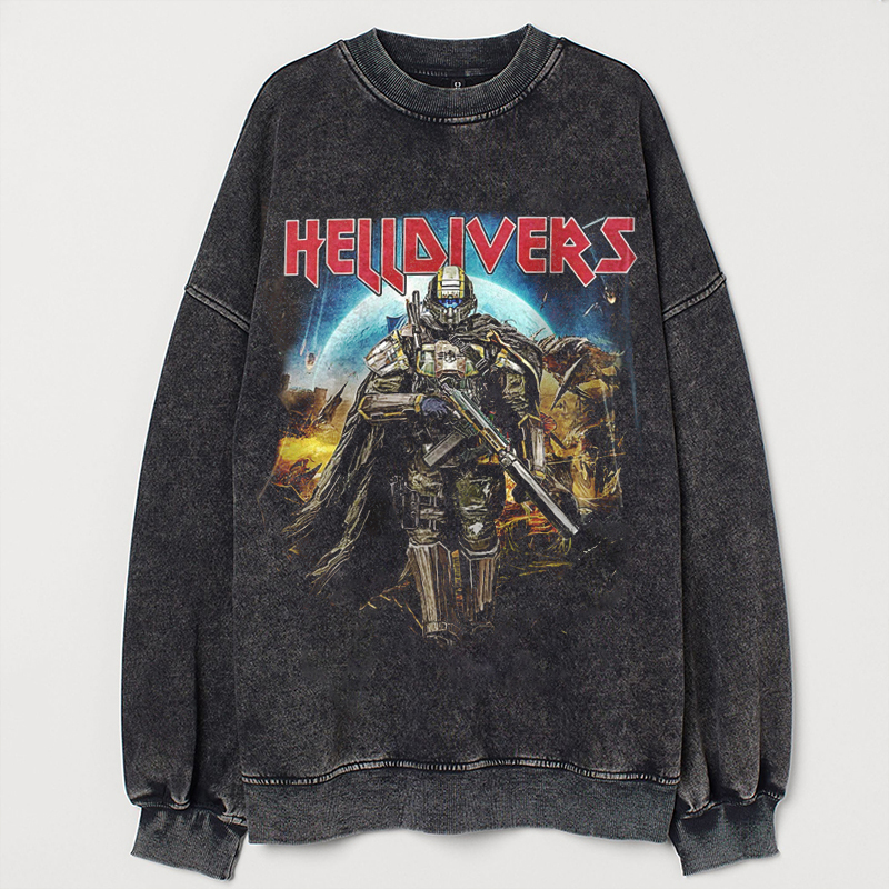 Retro Distressed Helldivers 2 Skull Sweatshirt
