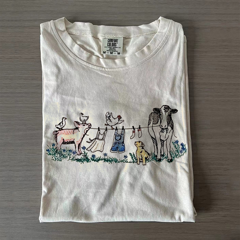 Barnyard Animals Embroidered on Comfort Colors T-Shirt