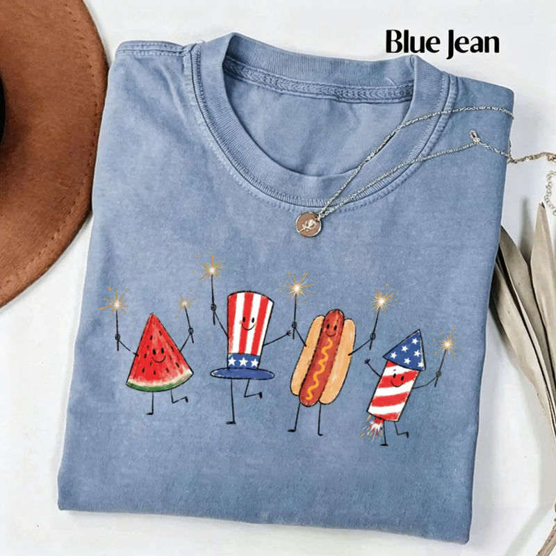 Funny 4th of July Watermelon Hotdog Firewor T-shirt
