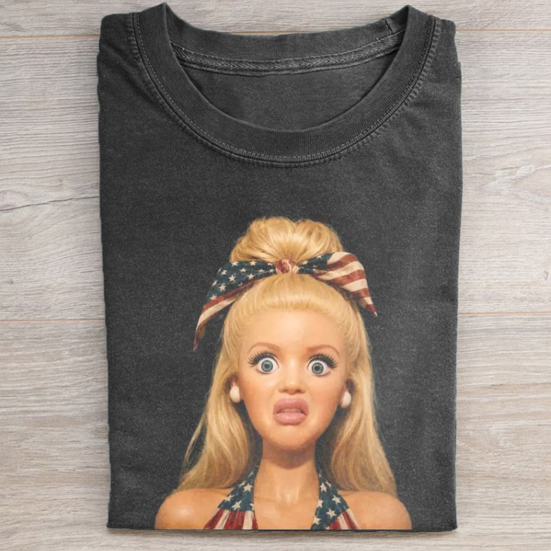 Funny Doll Face 4th Of July Face Meme T-shirt