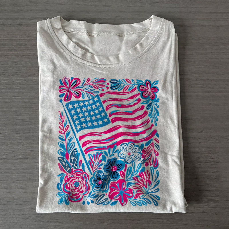 Boho American Flag Floral T-shirt
