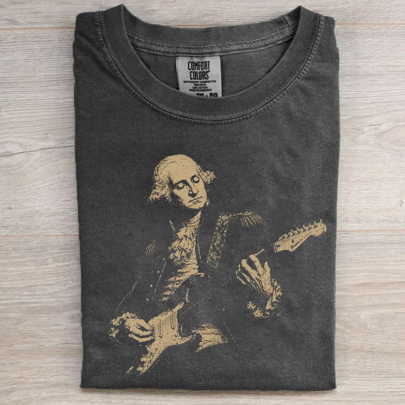 Distressed George Washington Playing Guitar T-shirt