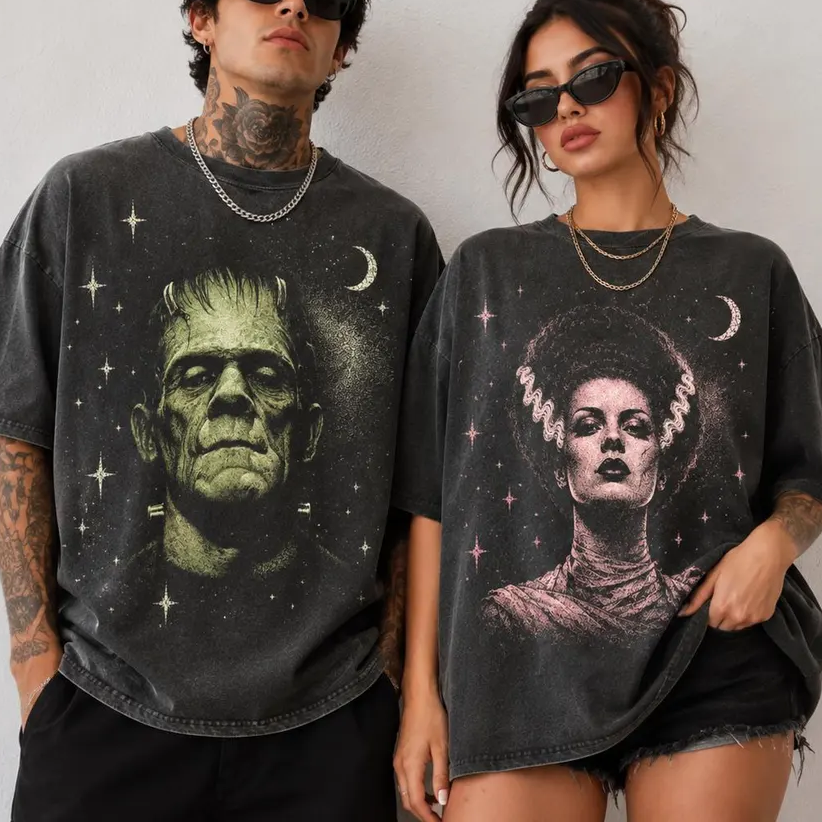 Frankenstein Monster and Bride Matching T-shirt