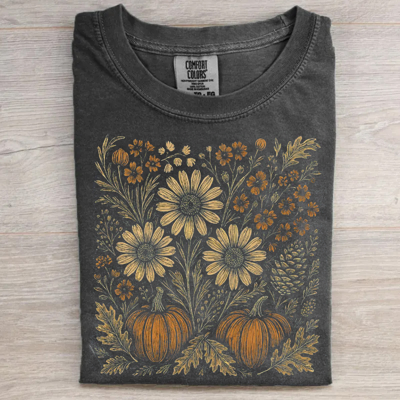 Pumpkin Sunflower Floral Fall Print T-shirt
