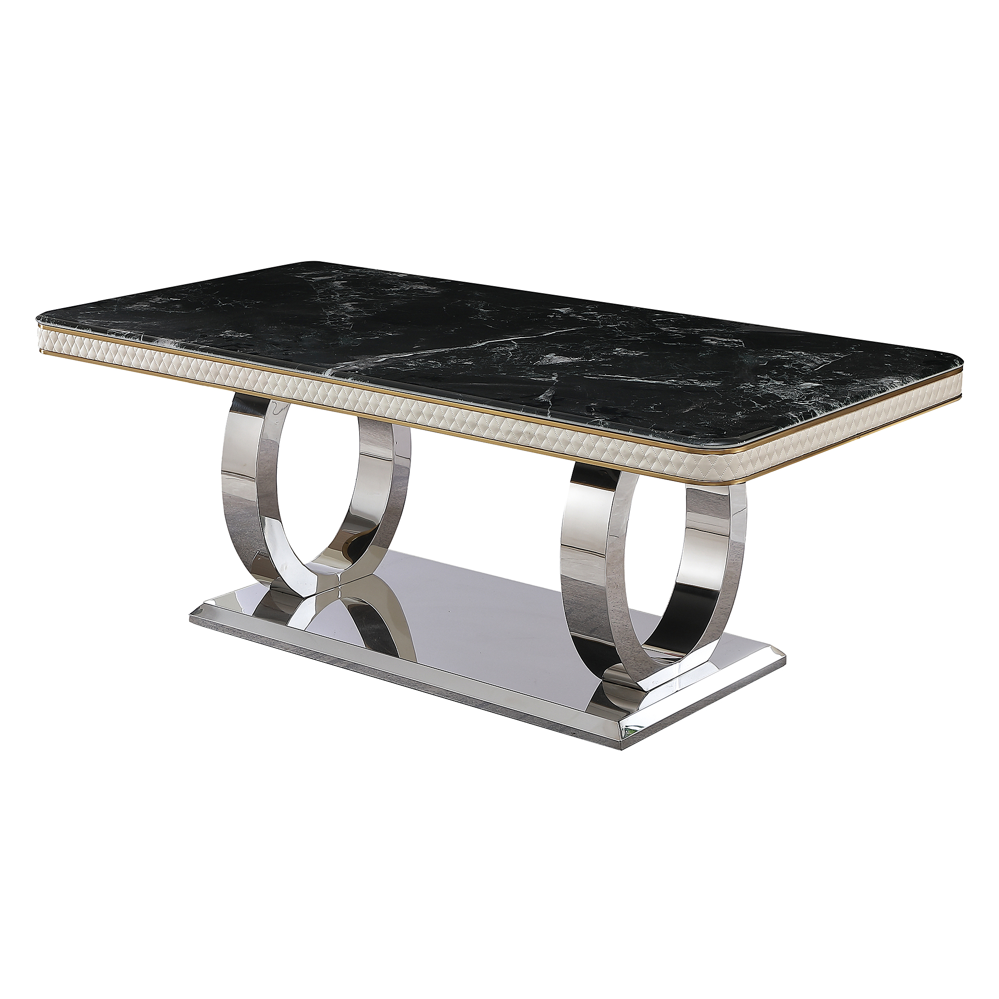 Montary  78.7" Black Luxury Modern Dining Table Faux Marble Dining Table Top with Dual Circle Base