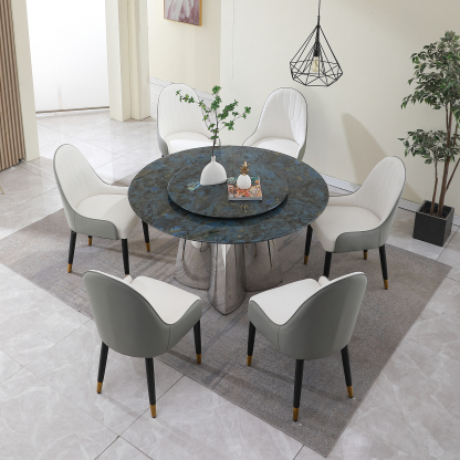 Montary 53.3"Modern Sintered Stone Dining Table with 31.5" Round Turntable and Metal Exquisite Pedestal