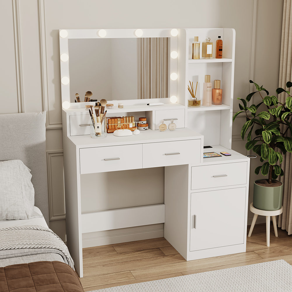 Montary Smart Horizontal Mirror Dresser with Drawers and Storage