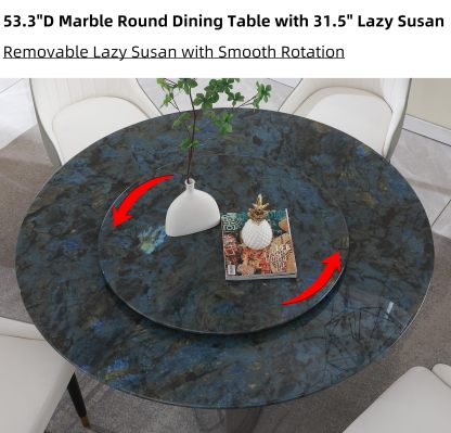 Montary 53.3"Modern Sintered Stone Dining Table with 31.5" Round Turntable and Metal Exquisite Pedestal