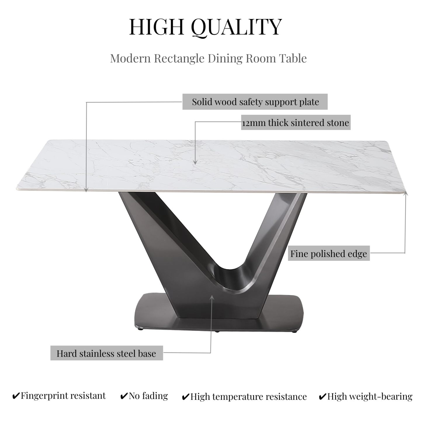 Montary® 71" Sintered Stone Black V-shaped Carbon Steel Leg Dining Table with 6 Dining Chairs
