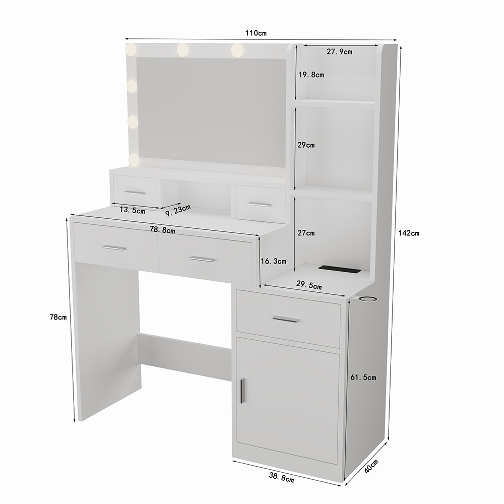 Montary Smart Horizontal Mirror Dresser with Drawers and Storage