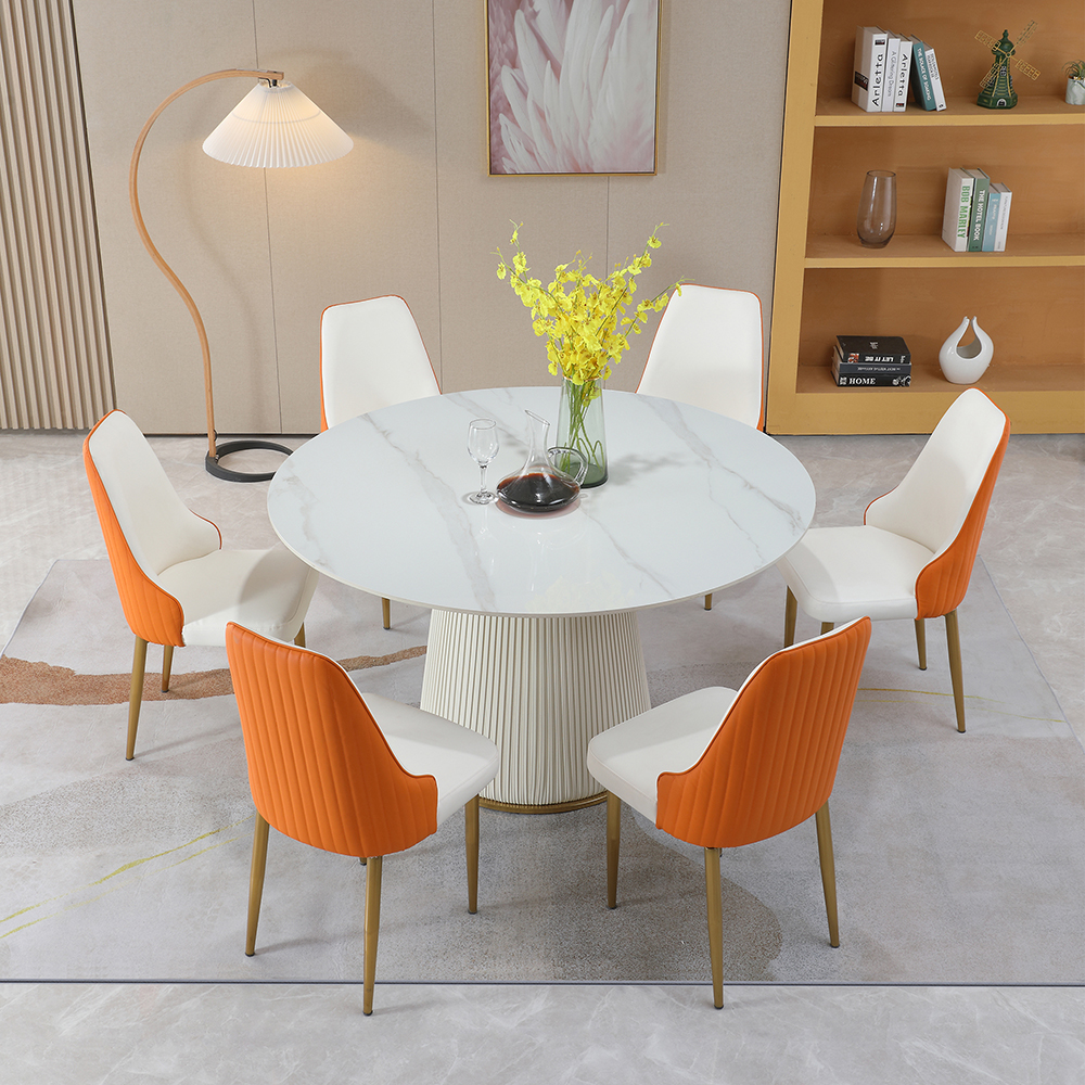 Montary® 53" Round Sintered Stone Carrara White Dining Table