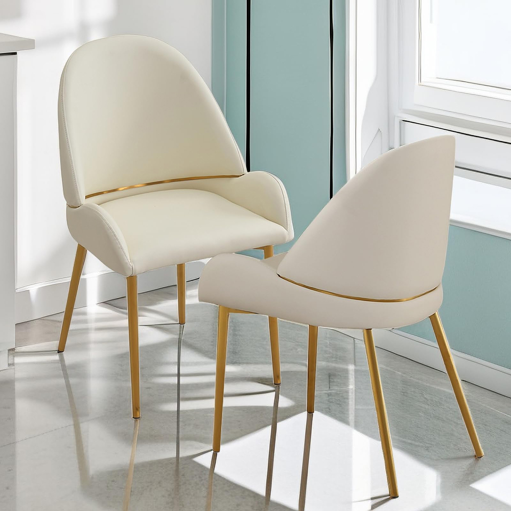 Montary® Dining Chair with PU Leather Beige Color Metal Legs