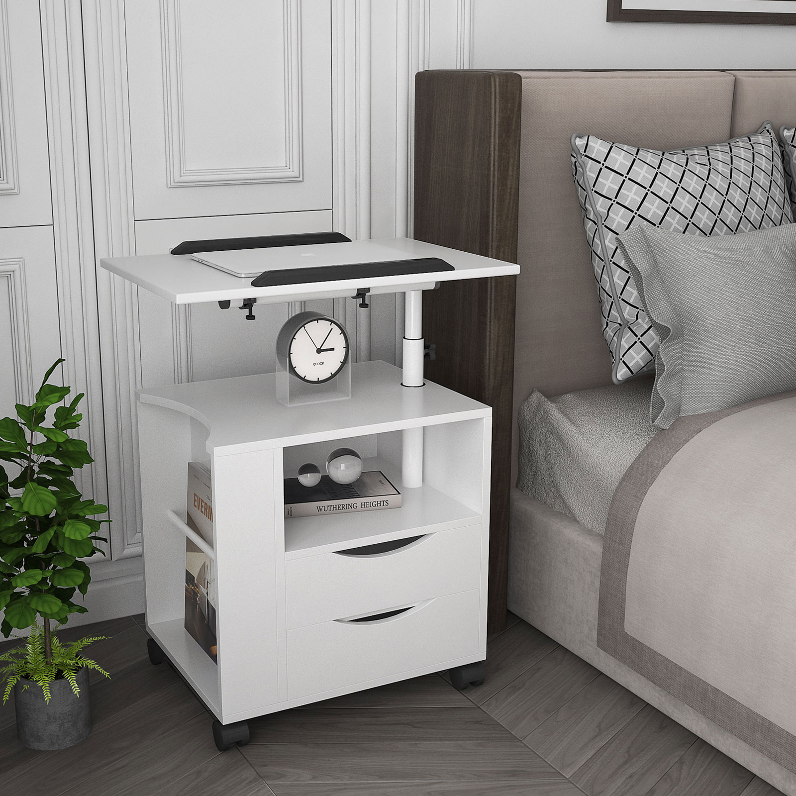 Montary Height Adjustable Nightstand with Swivel Top Wooden Bedside Cabinet