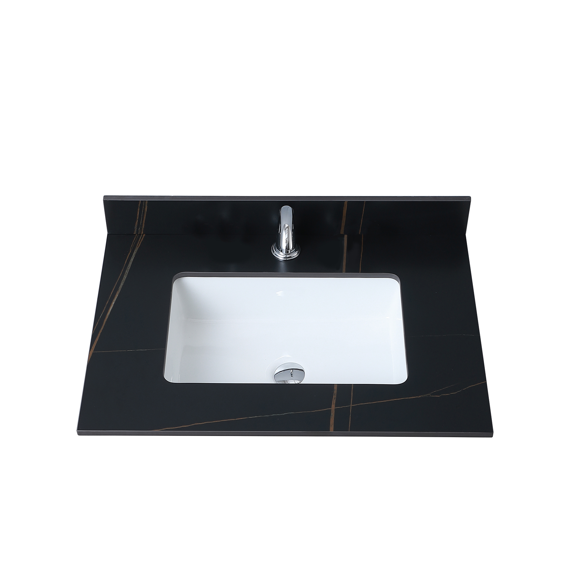Montary 31" Sintered Stone Bathroom Vanity Top in Black Gold Color with Undermount Ceramic Sink and Single Faucet Hole with Backsplash