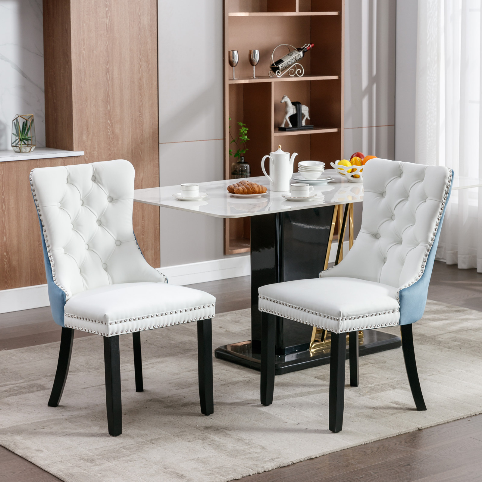 Montary Tufted Wood PU and Velvet Upholstered Dining Chair Set of 2