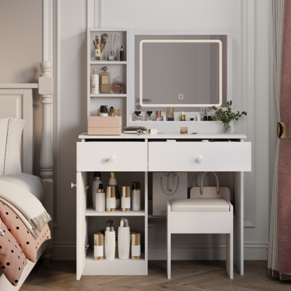 Montary Vanity Desk with Mirror and 3 Color Lighting Brightness Adjustable