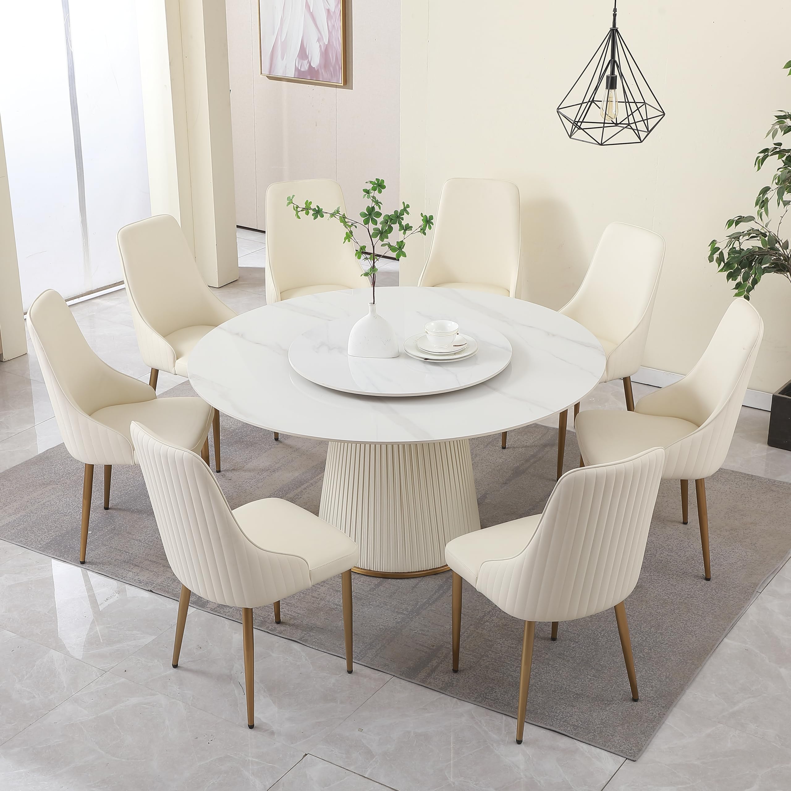 Montary 59.05" Modern Sintered Stone Round Dining Table with 31.5" Round Turntable