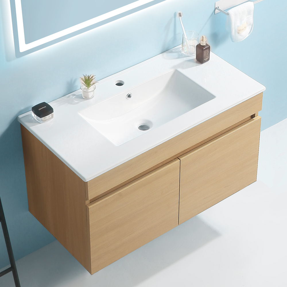 Montary 36" Solid Wood Wall Mounted Bathroom Vanity with Ceramic Basin
