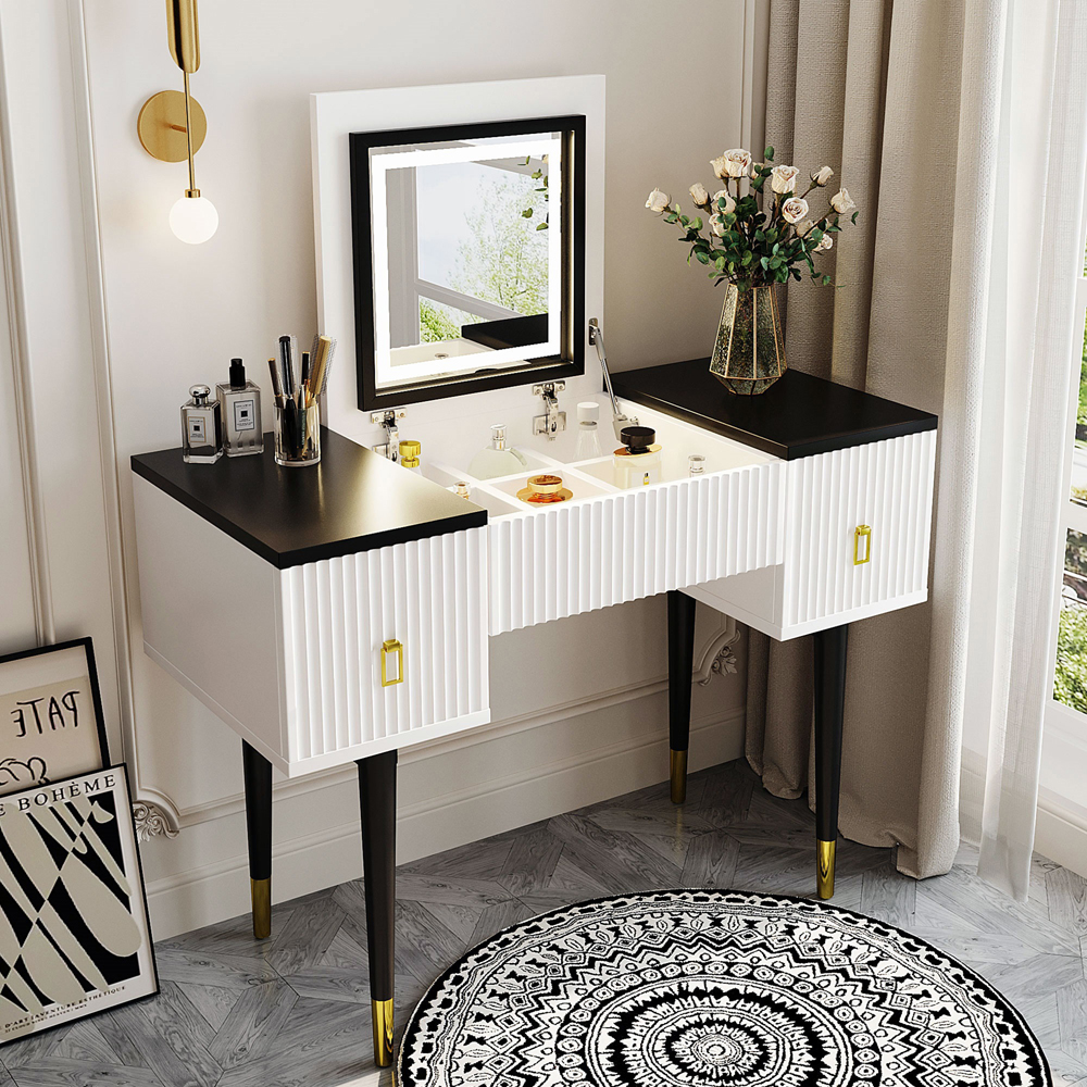 Montary 43.3" Modern Vanity Table Set with Flip-top Mirror and LED Light Dressing Table