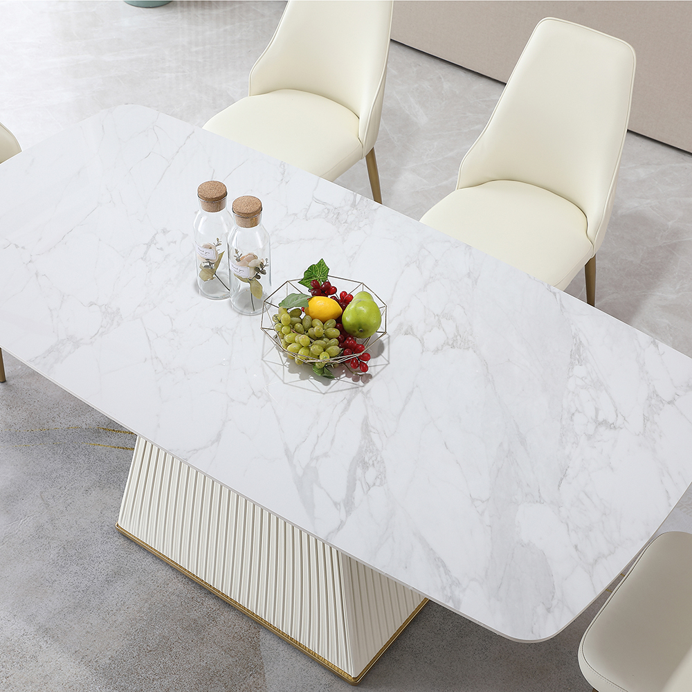 Montary® 71" Contemporary Dining Table Sintered Stone Square Pedestal Base with 6 PCS Chairs