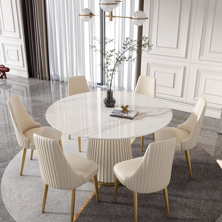 Montary® 53" Sintered Stone Carrara White Dining Table Set for 6 White Chairs