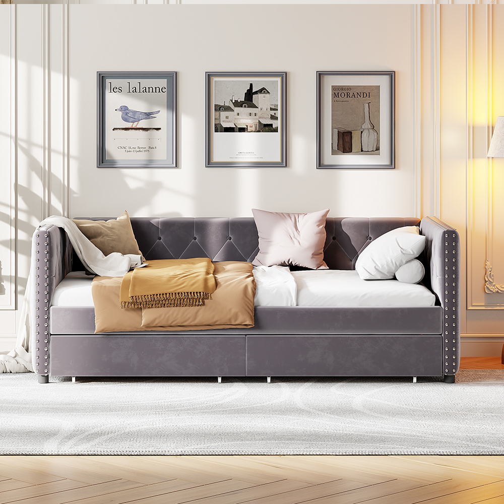 Montary Sofa Bed with Drawers - Modern Velvet Elegance