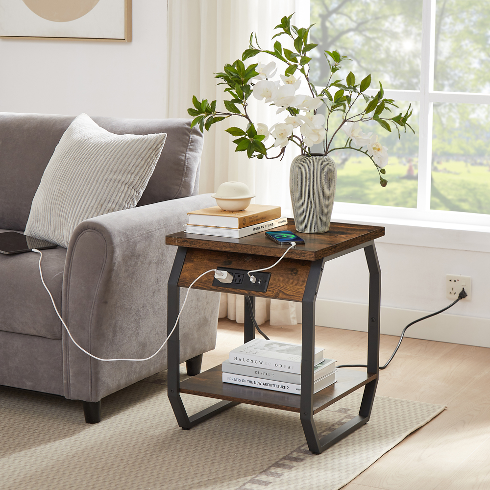 Montary Side Table with Charging Station(Set of 2)