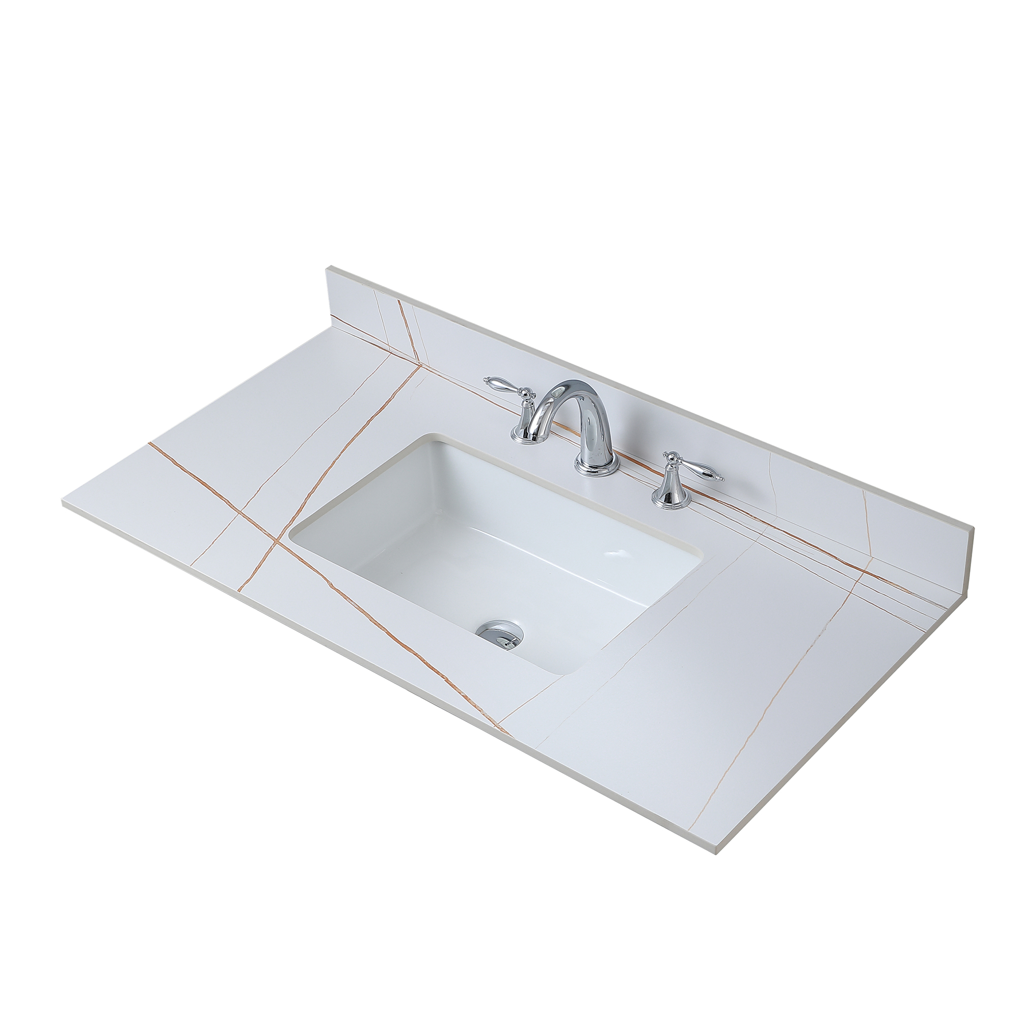 Montary 43" Bathroom Vanity Top Stone Carrara White Tops with Three Faucet Hole and Undermount Ceramic Sink