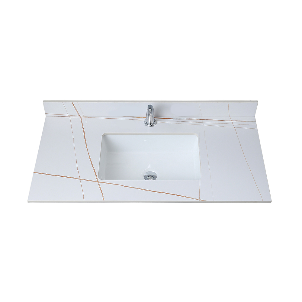 Montary 43" Bathroom Vanity Top Stone Carrara White Tops with Single Faucet Hole and Undermount Ceramic Sink