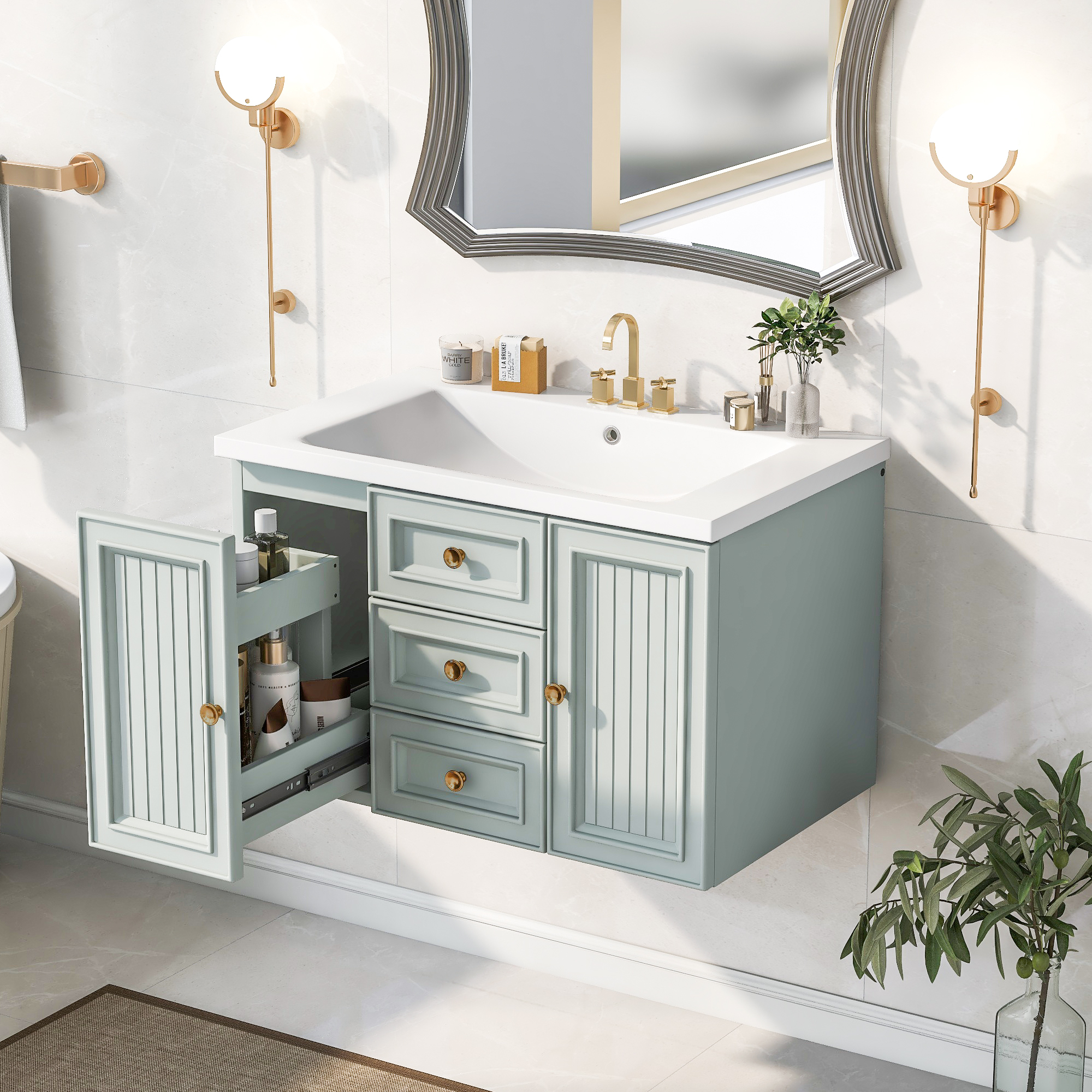 Montary 30" Wall Mounted Bathroom Vanity with Sink Combo Functional Drawer