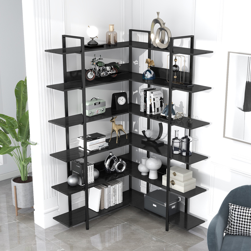 Montary 74.8“ Bookshelf 6-tier L-shape Frame Corner Shelves