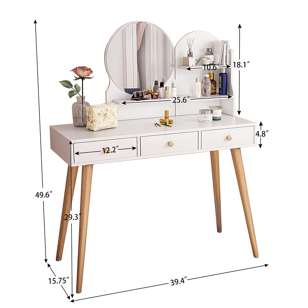 Montary Vanity Desk with Mirror and Light White Dressing Table with Makeup Vanity Mirror and 3 Color Lighting