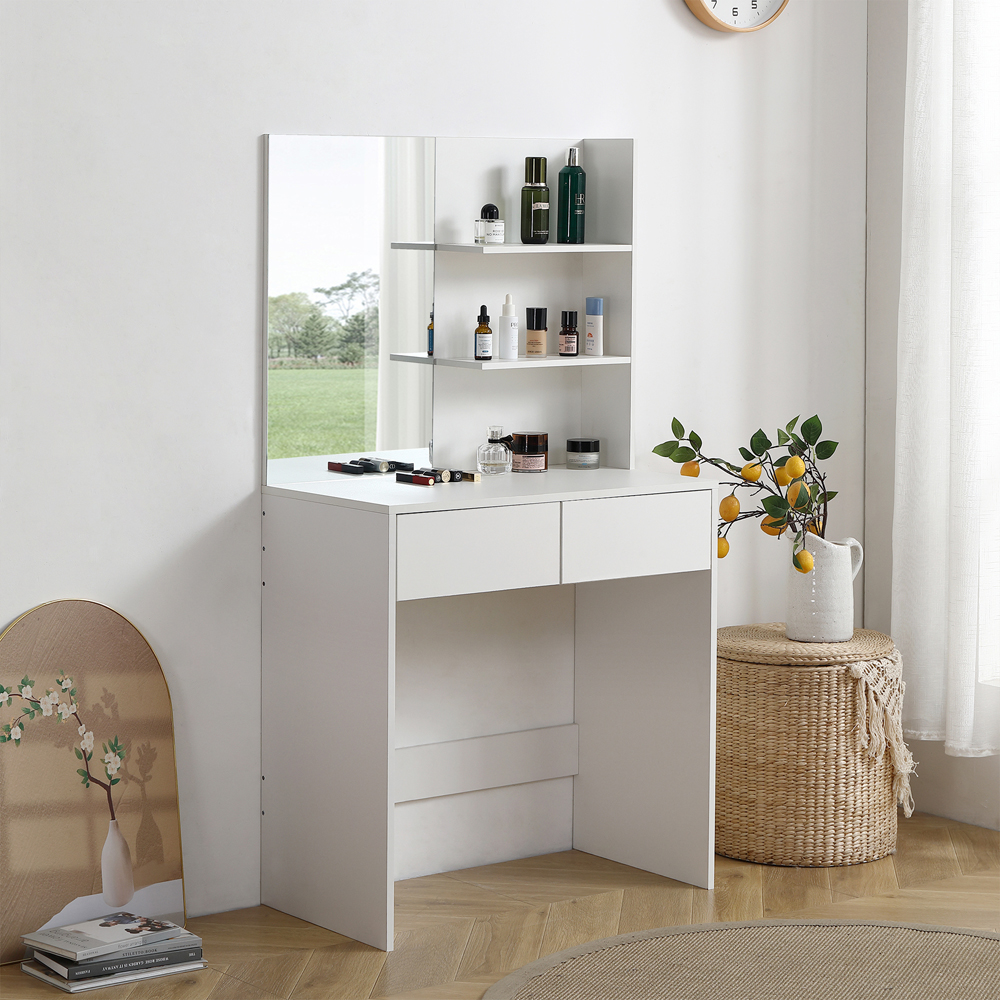 Montary Vanity Desk with Mirror, Dressing Table with 2 Drawers, White Color