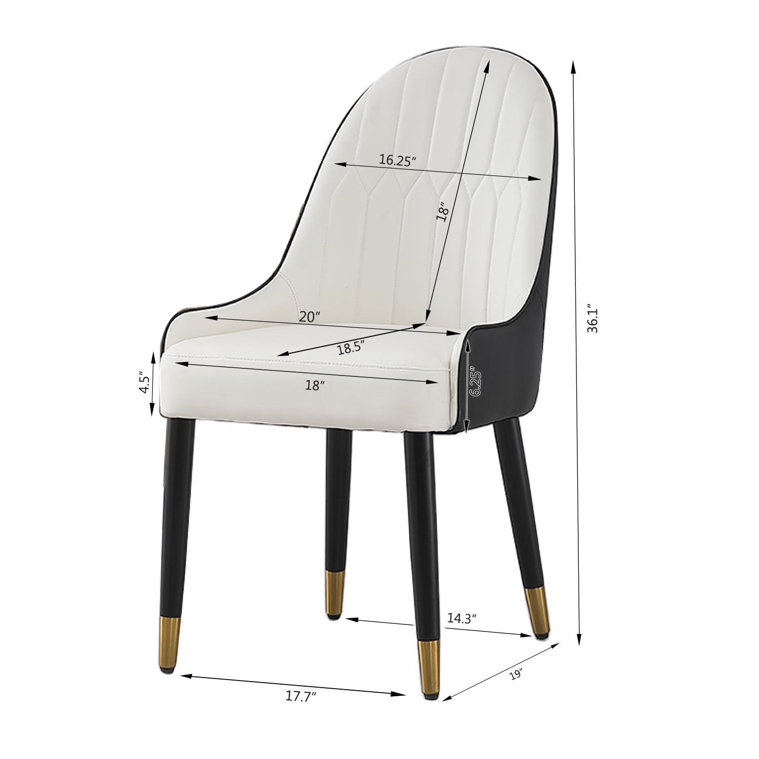 Montary Dining Chairs White PU Leather Black Solid Wood Metal Legs
