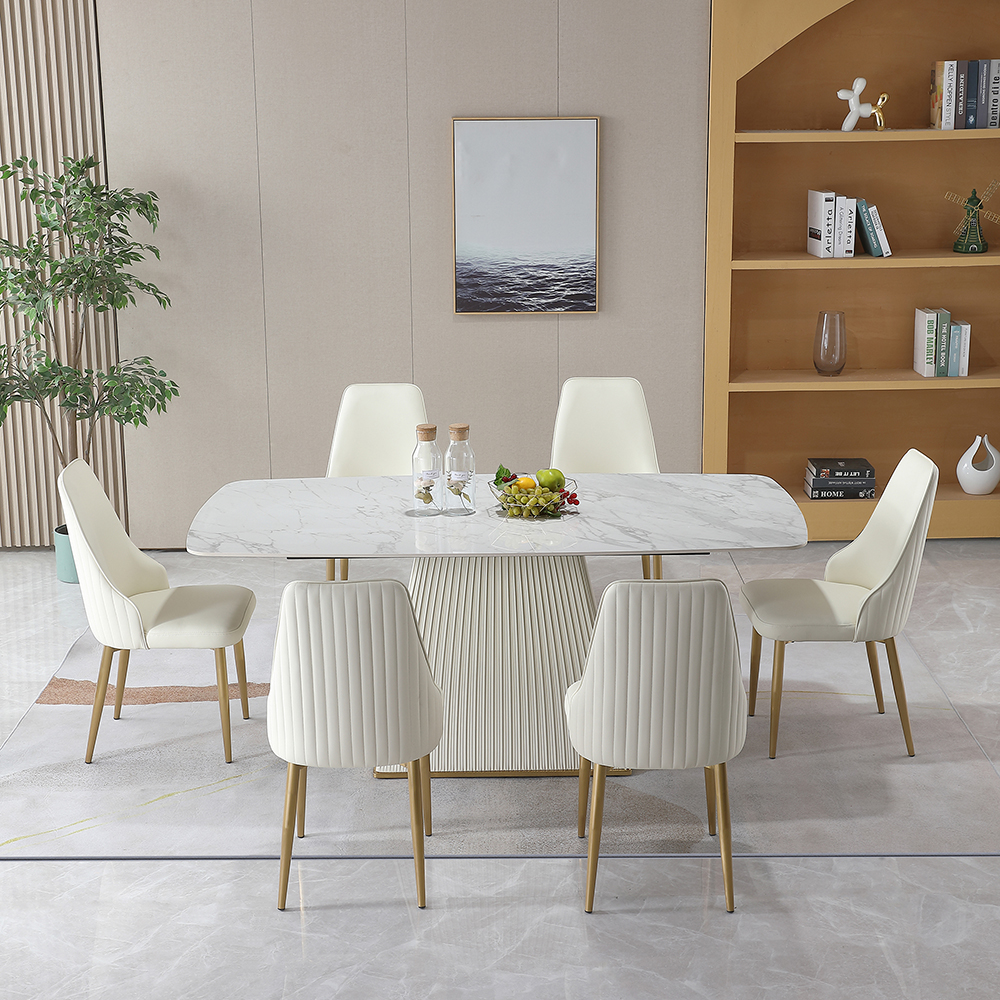 Montary® 71" Contemporary Dining Table Sintered Stone Square Pedestal Base with 6 PCS Chairs
