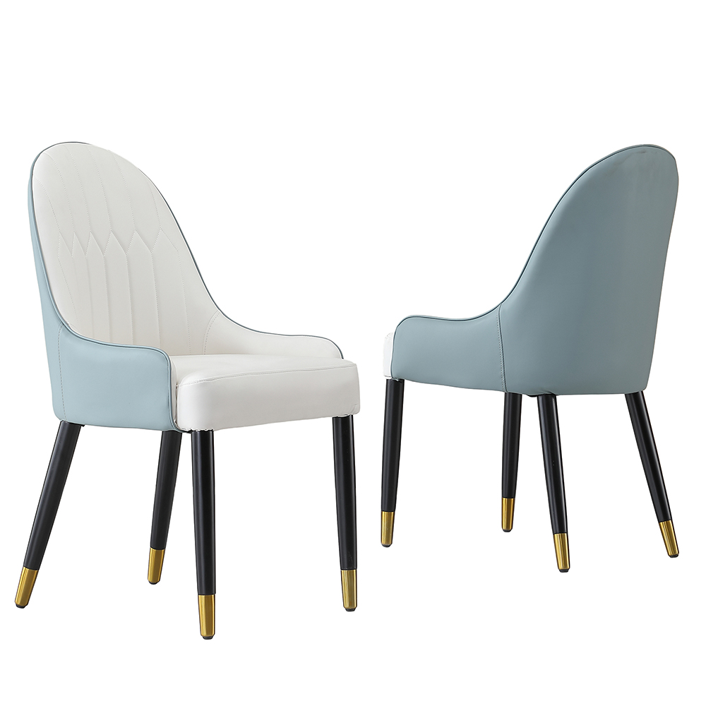 Montary® Dining Chair with PU Leather White Blue Solid Wood Metal Legs (Set of 2)