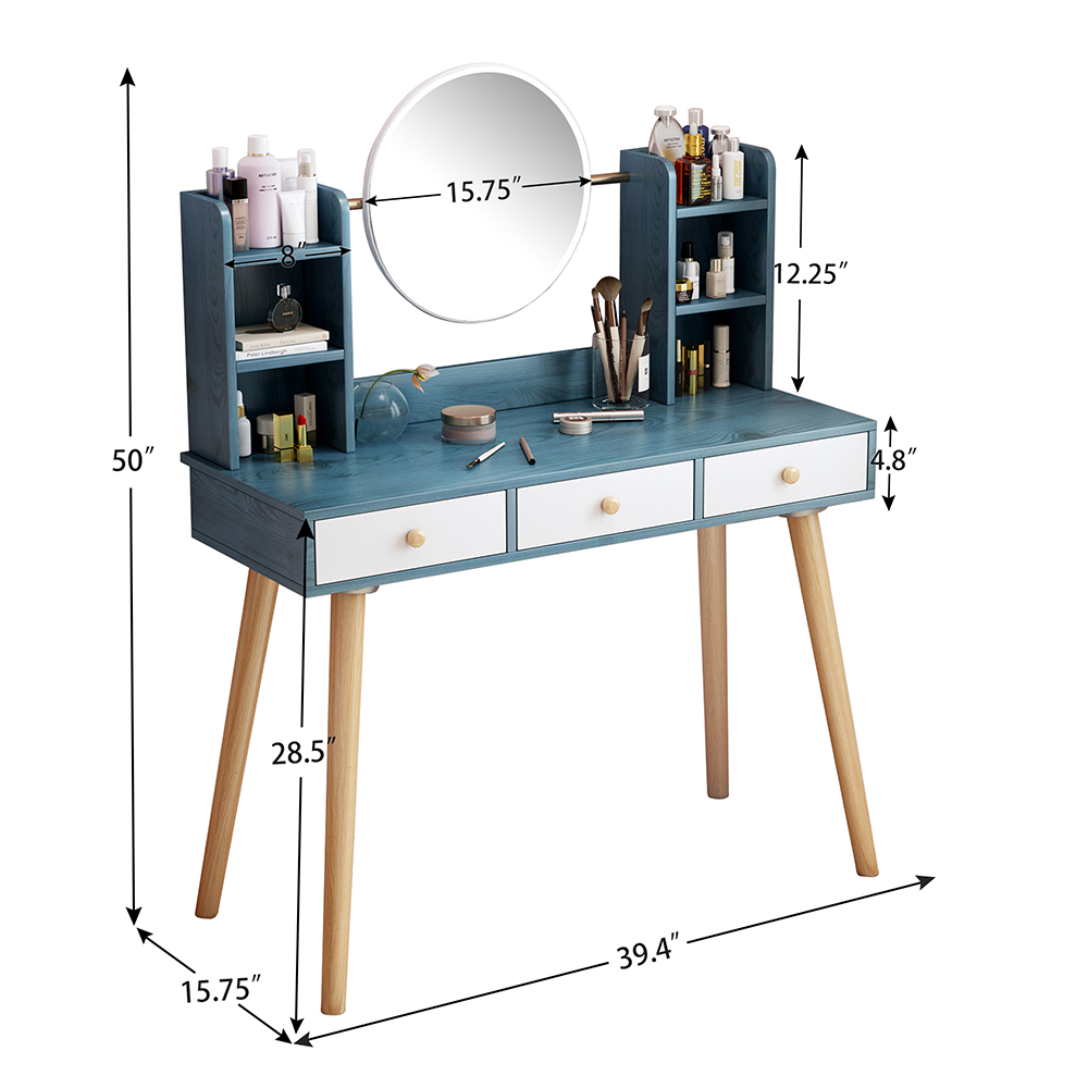 4 Drawers Dressing Table with LED Mirror and Stool Green and Gold FEDRY -  Beliani.se