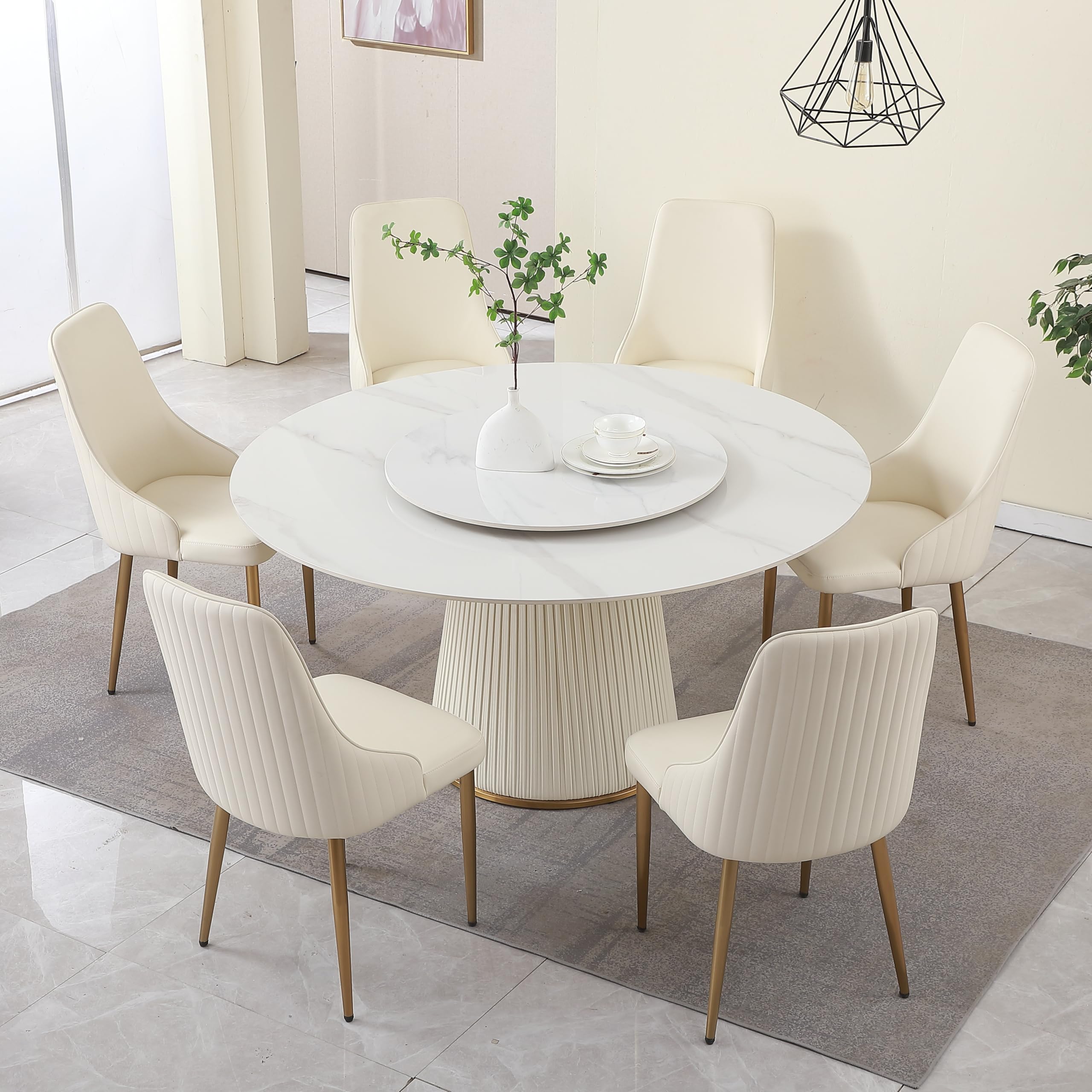 Montary 59.05" Modern Sintered Stone Round Dining Table with 31.5" Round Turntable