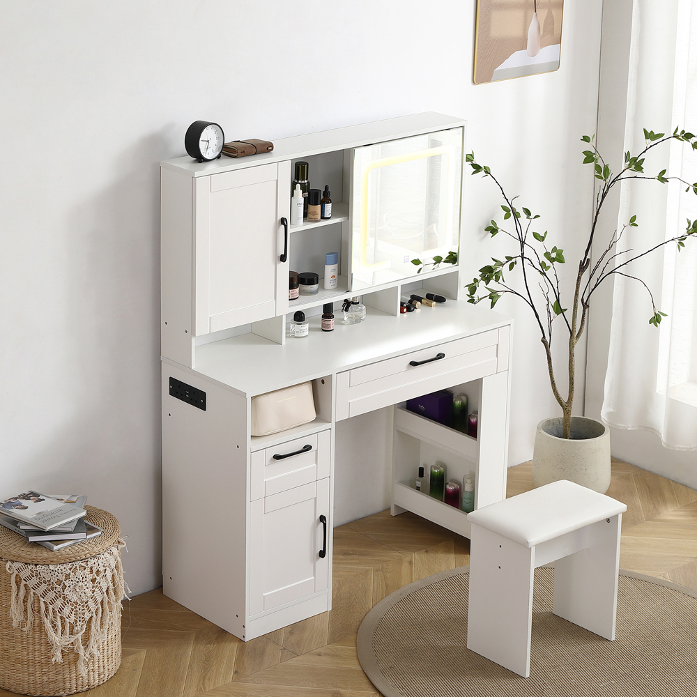 Montary Vanity Table with Large Sliding Lighted Mirror, Dressing Table with 2 Drawers