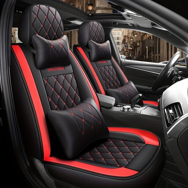 Set de 5 huse de scaun auto Pachet complet Pernă de scaun auto din piele PU Husă de scaun auto universală Set complet compatibil cu modelele cu cinci locuri