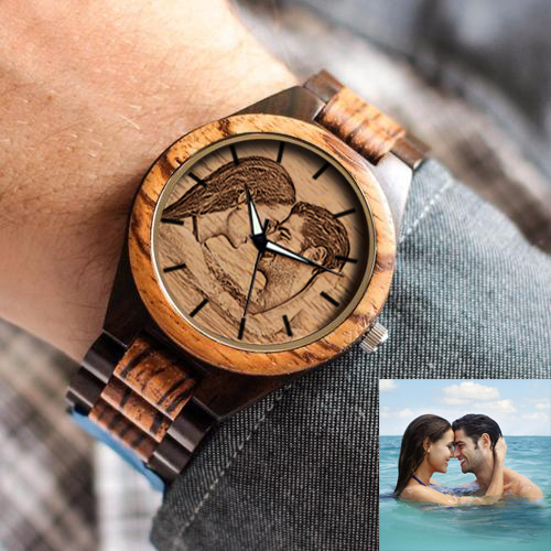 ⌚💕 Személyre szabott ébenfa fotóóra