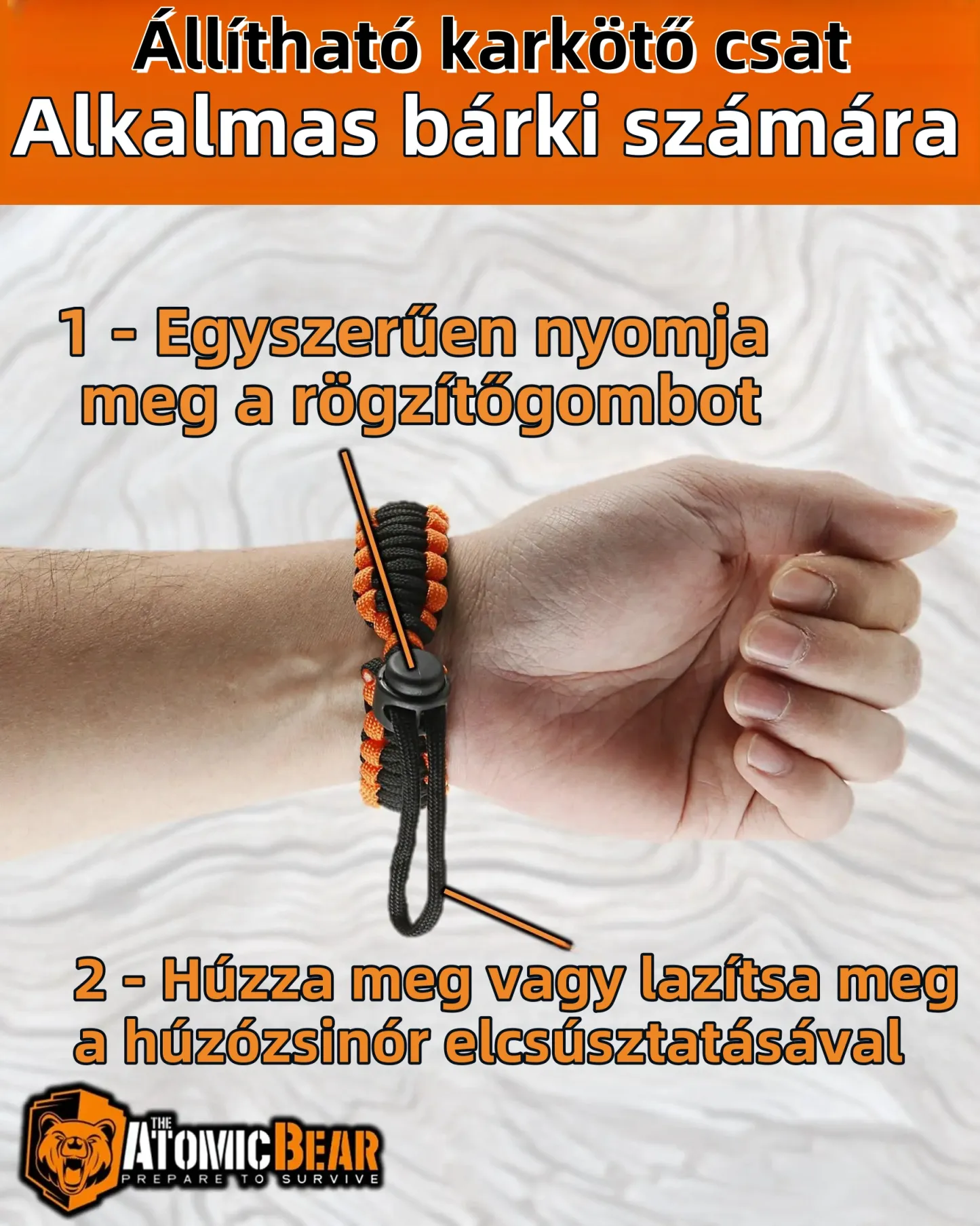 Paracord karkötő - Állítható - Öngyújtó - Erőteljes síp - Kiváló túrázáshoz, kempingezéshez, horgászathoz és vadászathoz