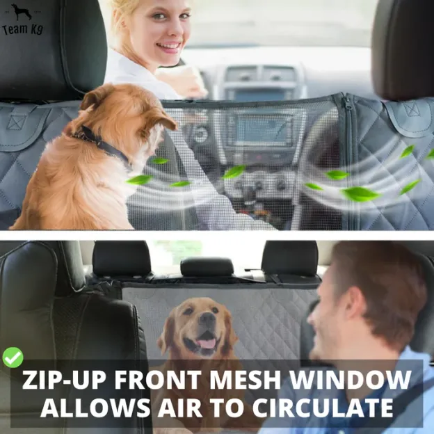 🐶Noua husă de hamac pentru scaunul auto, impermeabilă și antiderapantă, cu buzunare, clapete laterale, curele pentru tetieră, suport pentru scaun și fereastră cu plasă (+ centură de siguranță gratuită!) .