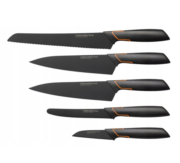 5 DB-OS KÉSKÉSZLET FISKARS EDGE BLOKKBAN, ÉLES KONYHAKÉS + ÉLEZŐ SZETT