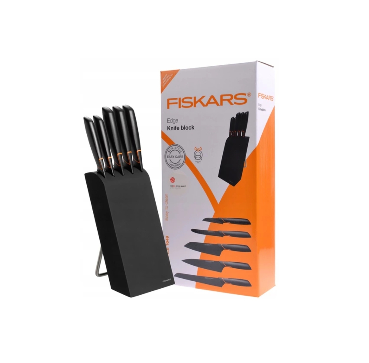 5 DB-OS KÉSKÉSZLET FISKARS EDGE BLOKKBAN, ÉLES KONYHAKÉS + ÉLEZŐ SZETT