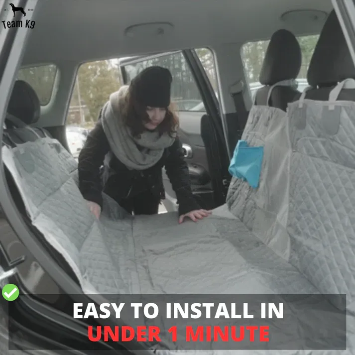 🐶Noua husă de hamac pentru scaunul auto, impermeabilă și antiderapantă, cu buzunare, clapete laterale, curele pentru tetieră, suport pentru scaun și fereastră cu plasă (+ centură de siguranță gratuită!) .