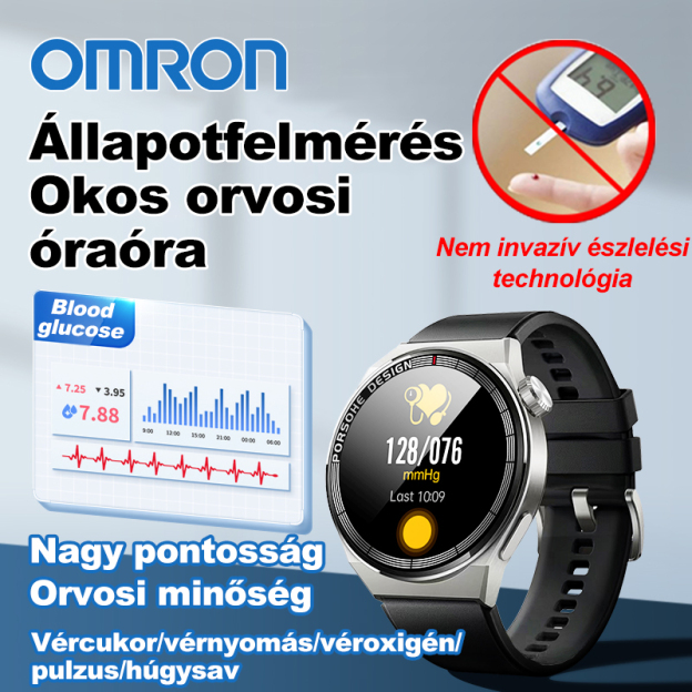  Omron nagy pontosságú, nem invazív vércukorszint-mérő lézerterápiás óra