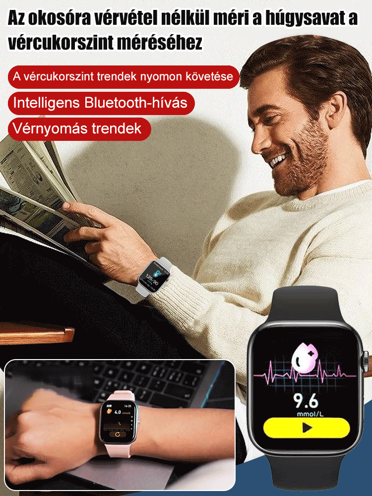 Intelligens, nem invazív vércukor- és húgysavmérő óra